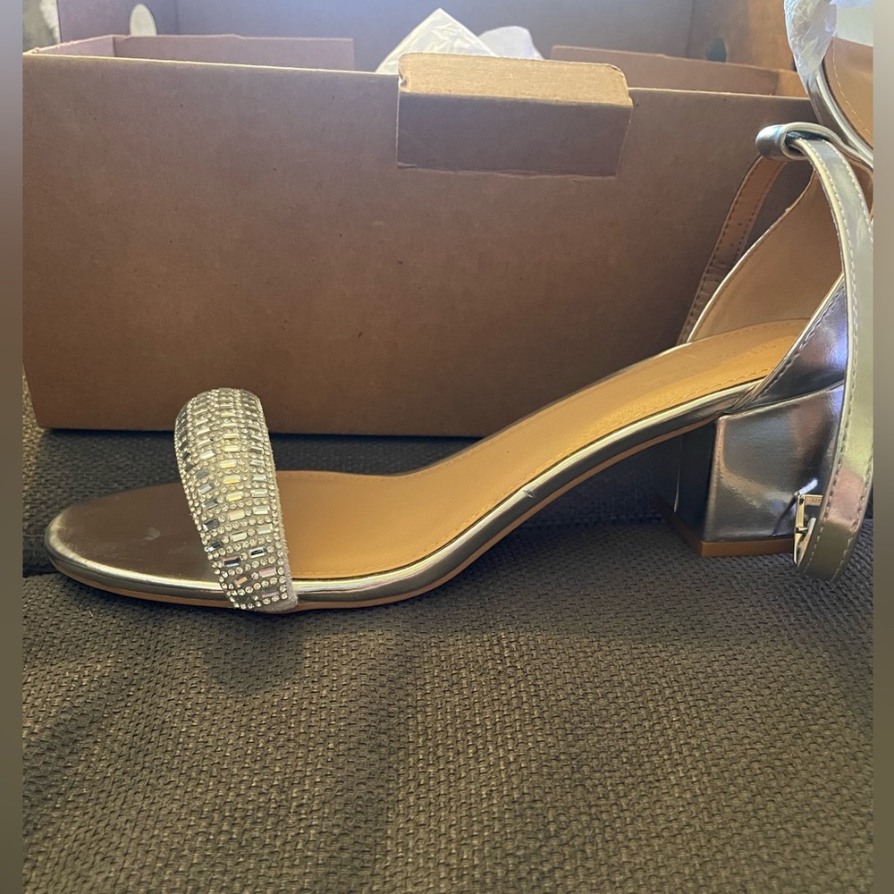 Silver embellished low block heal